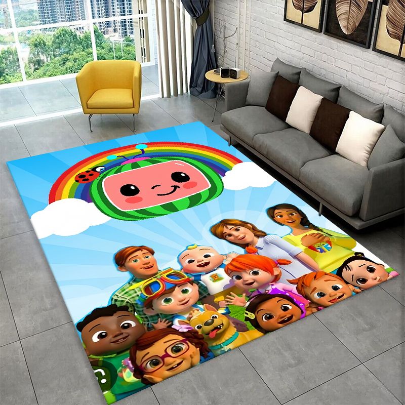 Kids Outdoor Area - かわいいココメロンのキャラクターが描かれた、リビングや子供部屋、遊び場、ソファの下などに敷ける、滑り止め加工の柔らかいカーペット。玄関マットとしても、お部屋のインテリアとしても、またプレゼントとしても最適です。